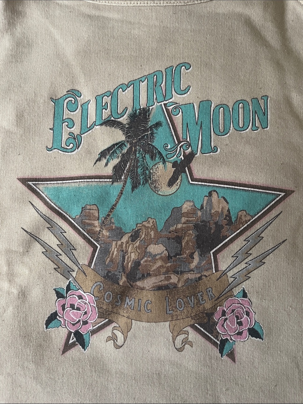 Spell 🦋⭐️ Electric Moon Sloppy Joe sweatshirt in Tapioca sz Small GUC - Picture 5 of 7
